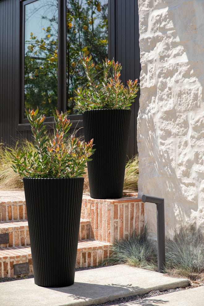 Veradek Demi Series Tall 26" Planter, Black, 2 Pack