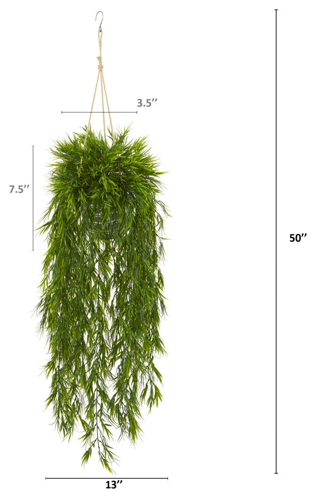 50" Mini Bamboo Artificial Plant, Hanging Metal Bucket