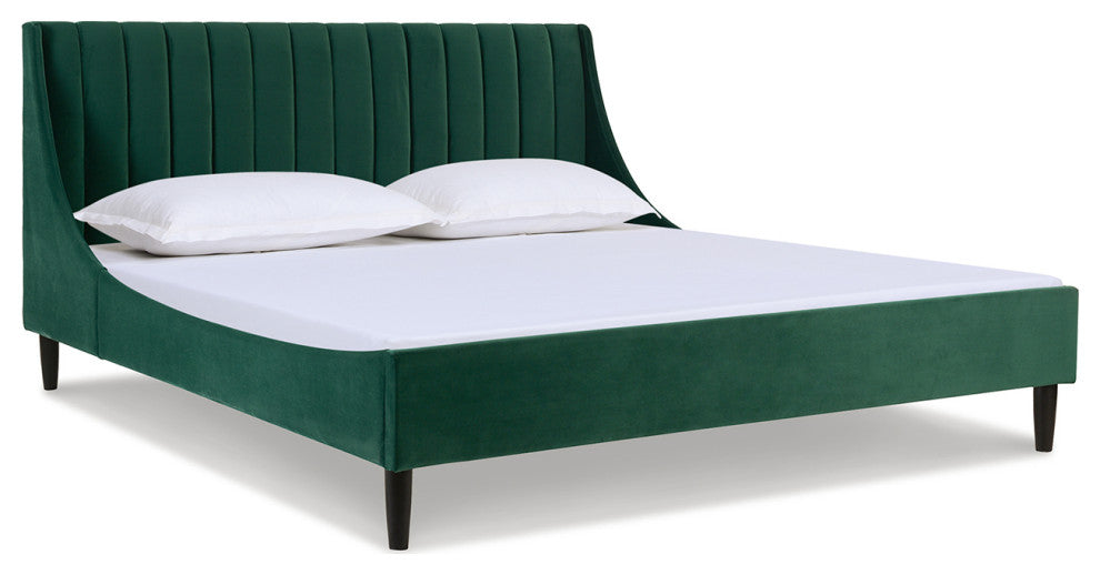 Aspen Modern Vertical Tufted Upholstered Platform Bed, Evergreen Velvet, King