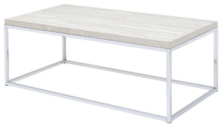 Snyder Coffee Table, Engineered Stone Top & Chrome Finish
