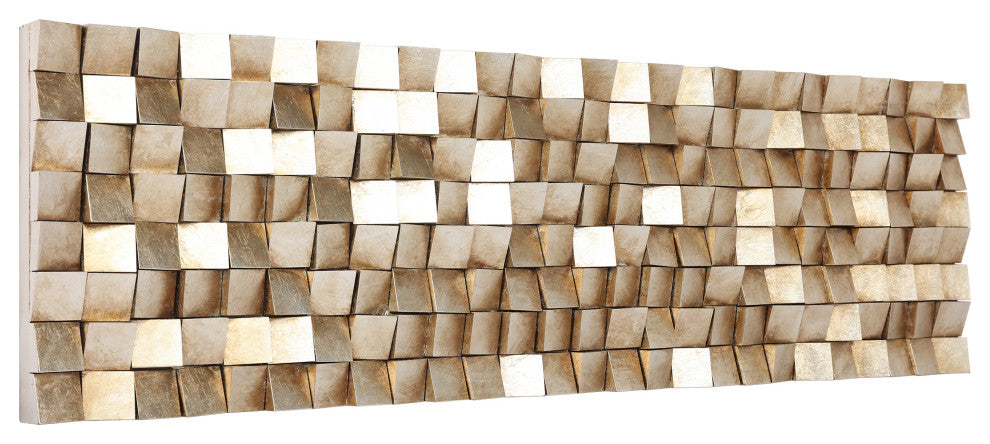 Textured 2 Hand Painted Rugged Blocks with Gold Leaf Wall Art, 72"x22"