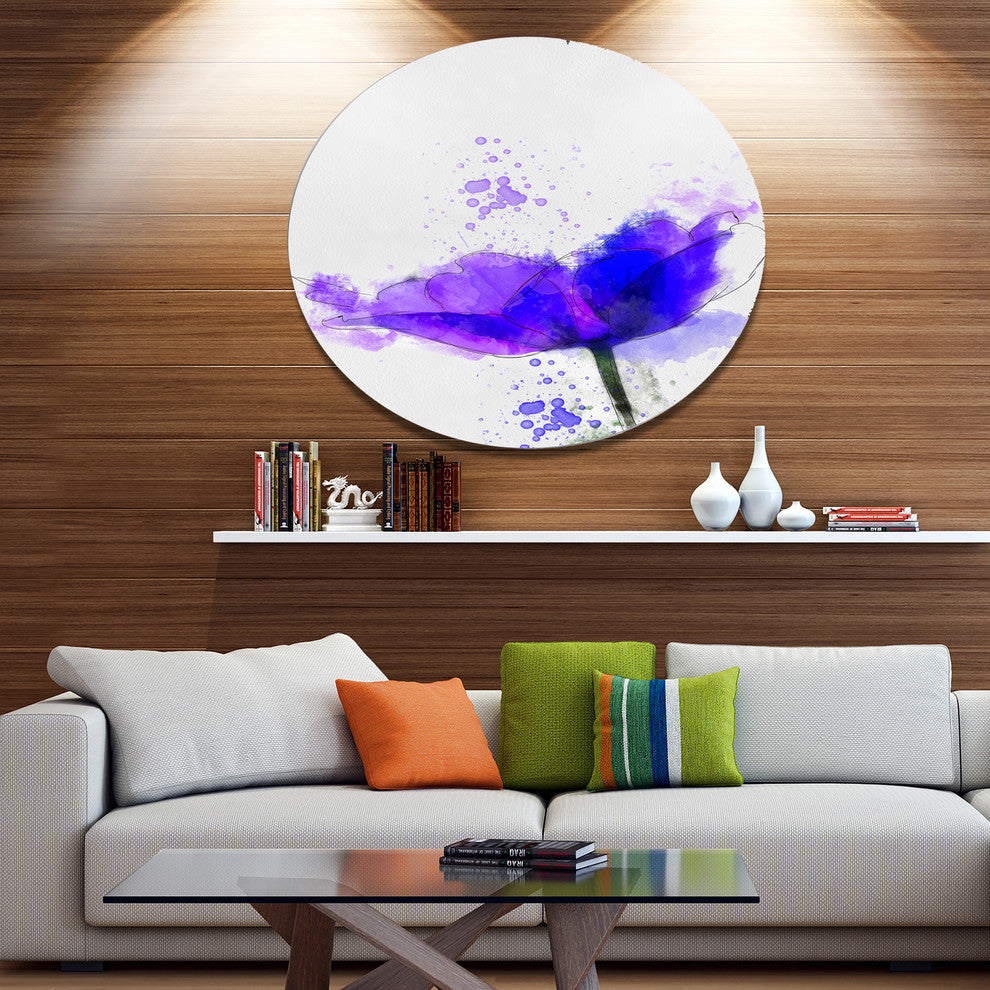 Beautiful Blue Anemone Sketch, Floral Disc Metal Artwork, 11"