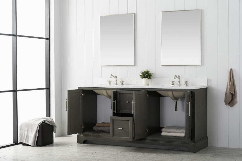 Vanity Art Bathroom Vanity With Sink & Top, Silver Grey, 72" (Double Sink), Engineered Marble