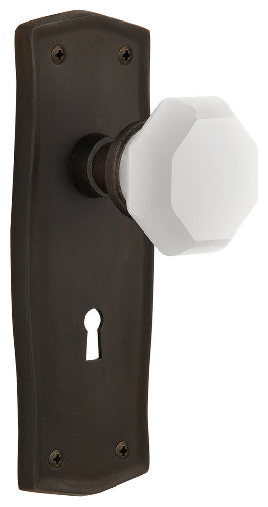 Prairie Plate with Keyhole Privacy Waldorf White Milk Glass Knob
