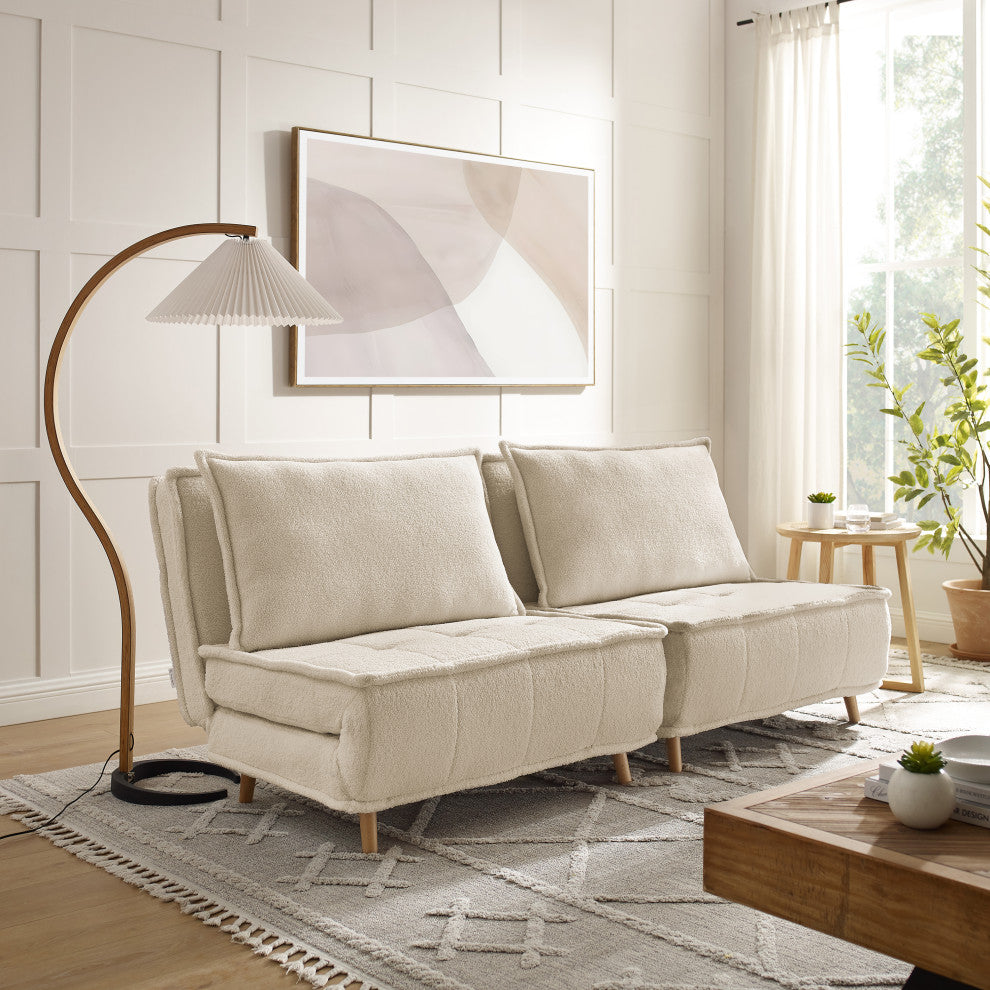 Modern Fabric Upholstered Convertible Sofa Bed Folding Sleeper Chair, Off White