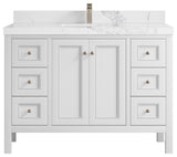 Nashville 48" Single Sink Bath Vanity, White 2" Calacatta Nuvo