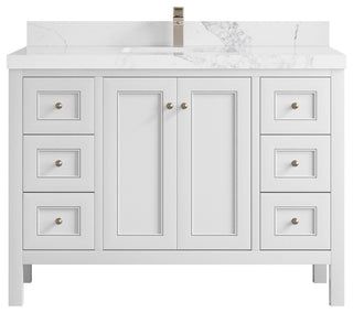 Nashville 48" Single Sink Bath Vanity, White 2" Calacatta Nuvo
