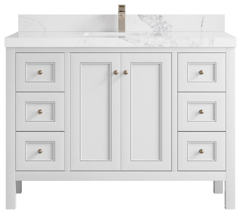 Nashville 48" Single Sink Bath Vanity, White 2" Calacatta Nuvo