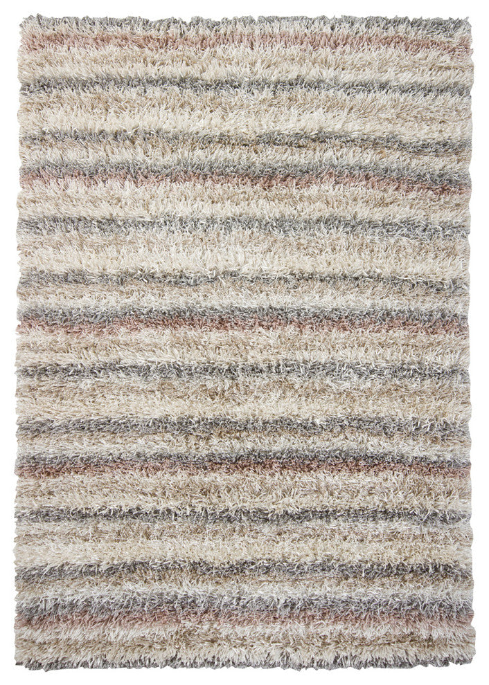 Kubu Striped Area Rug, Ivory, 5'x7'6" Rectangle