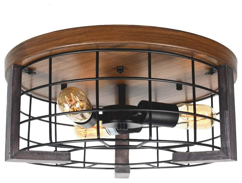 Wood Farmhouse Flush Mount Ceiling Light 2 light rust cage ceiling lamp