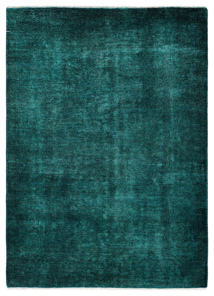 Overdyed One-of-a-Kind Hand-Knotted Area Rug Green, 4' 2" x 5' 9"