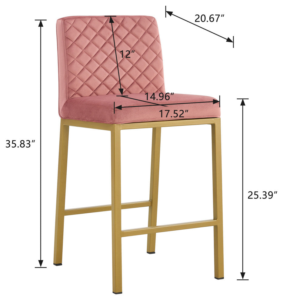 Modern Velvet 2 Bar Chair, Metal Legs for Dining,Kitchen and Bar, Bean Paste Red
