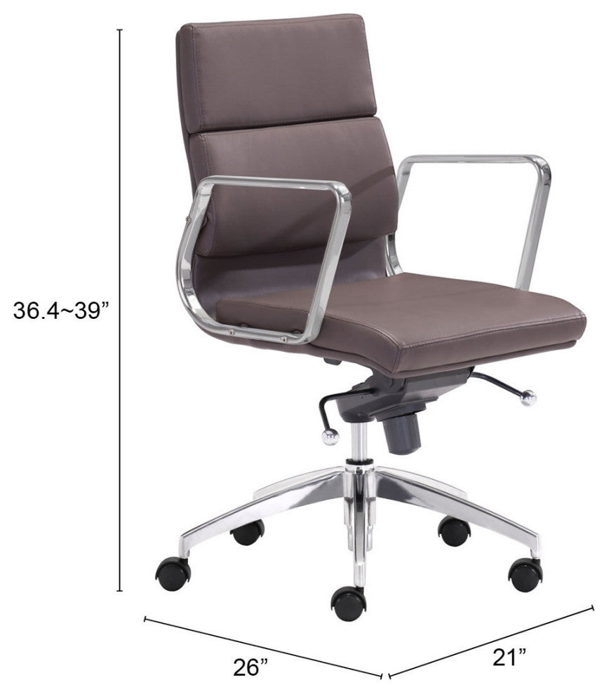 Computer Chair, Faux Vinyl Leather, Steel, Brown Black, Silver, Business Office