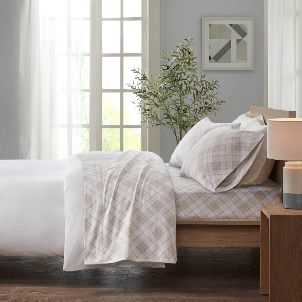 True North by Sleep Philosophy Cotton Flannel Print Sheet Set, Plaid, Blush