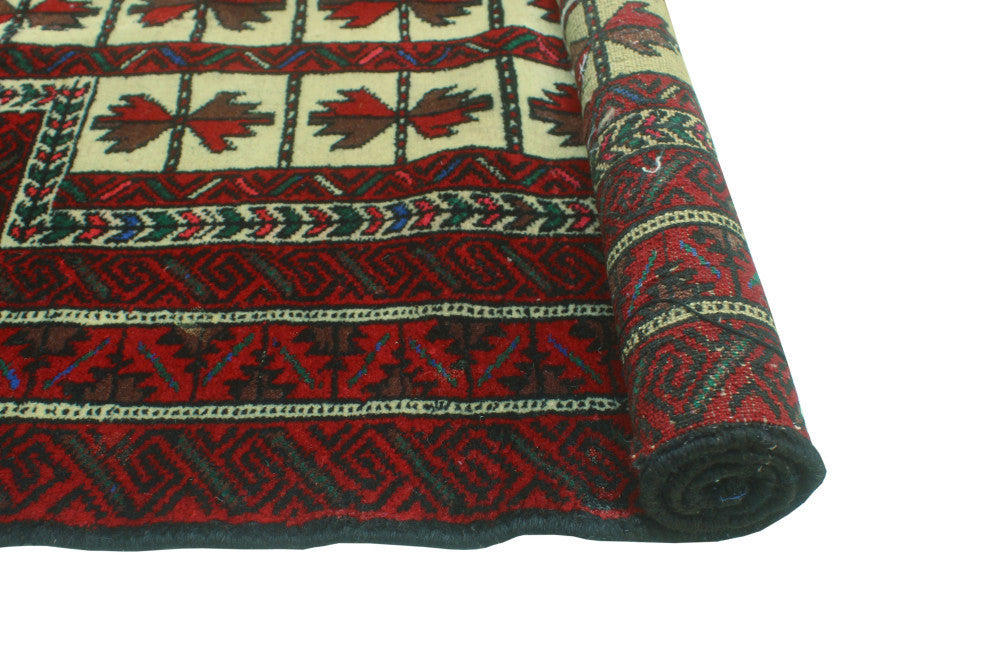 Fine Vintage Distressed Vito Ivory/Red Rug, 2'9x3'9