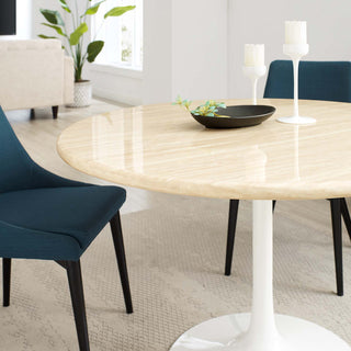 Lippa 48" Round Artificial Travertine Dining Table, White Travertine