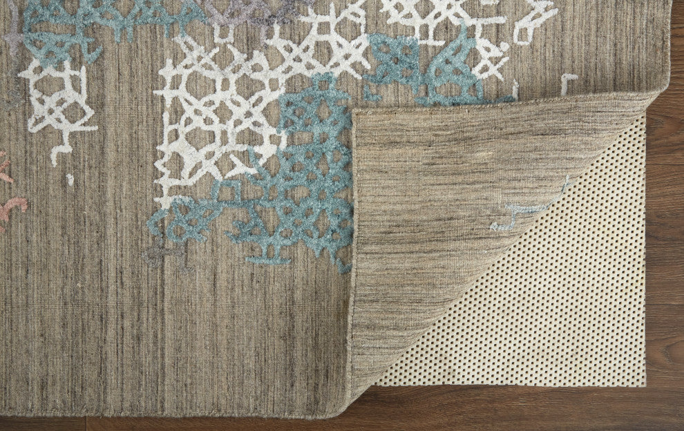 Weave & Wander Huntley Rug, Coral Pink/Blue/Taupe, 5' X 8'