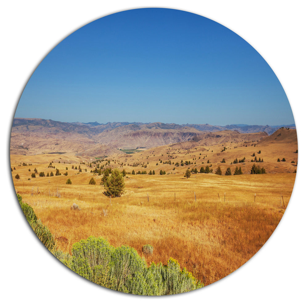 Prairie With Bright Blue Sky, Landscape Disc Metal Wall Art, 36"