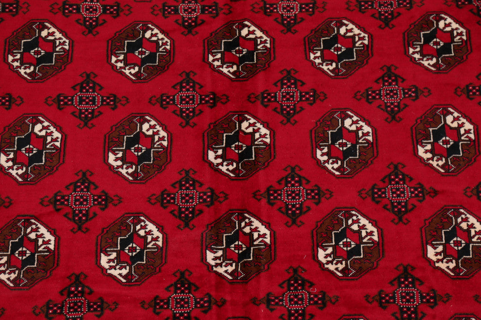 Balouch Oriental Traditional Afghan Hand-Knotted Area Rug, Red, 8'11"x6'10"