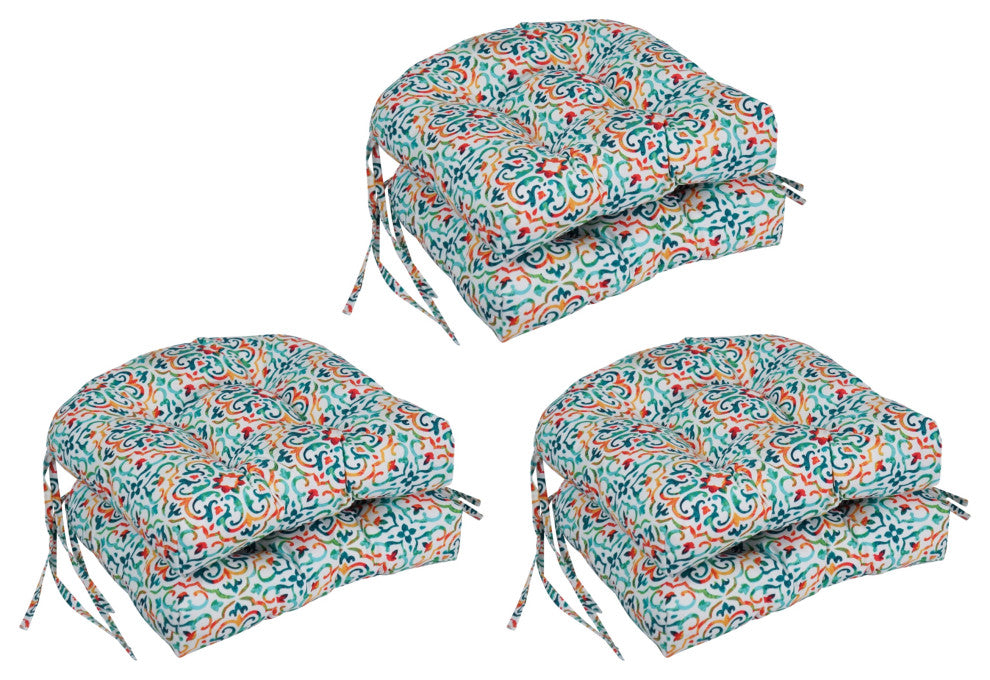 16" Spun Polyester Outdoor U-Shaped Tufted Chair Cushions, Set of 6, Reina Opal