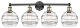 Edison-Rochester 4-Light 35" Bath Vanity Light, Black Antique Brass, Clear