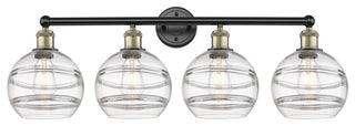 Edison-Rochester 4-Light 35" Bath Vanity Light, Black Antique Brass, Clear