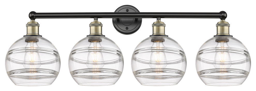 Edison-Rochester 4-Light 35" Bath Vanity Light, Black Antique Brass, Clear