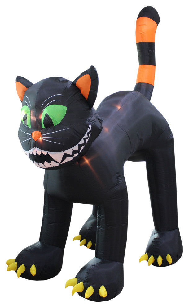 11' Tall Animated Halloween Inflatable Huge Black Cat, Head Rotating