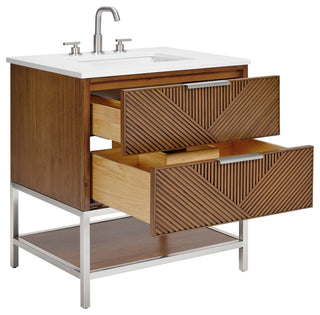 Diamond 30" Bath Vanity, Walnut/Brushed Nickel, 30", White Quartz Top