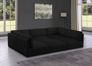 Ease Polyester Upholstered U-Shaped Modular Sectional, Black, 5 Piece: 2 Corner, 3 Armless, 1 Ottoman