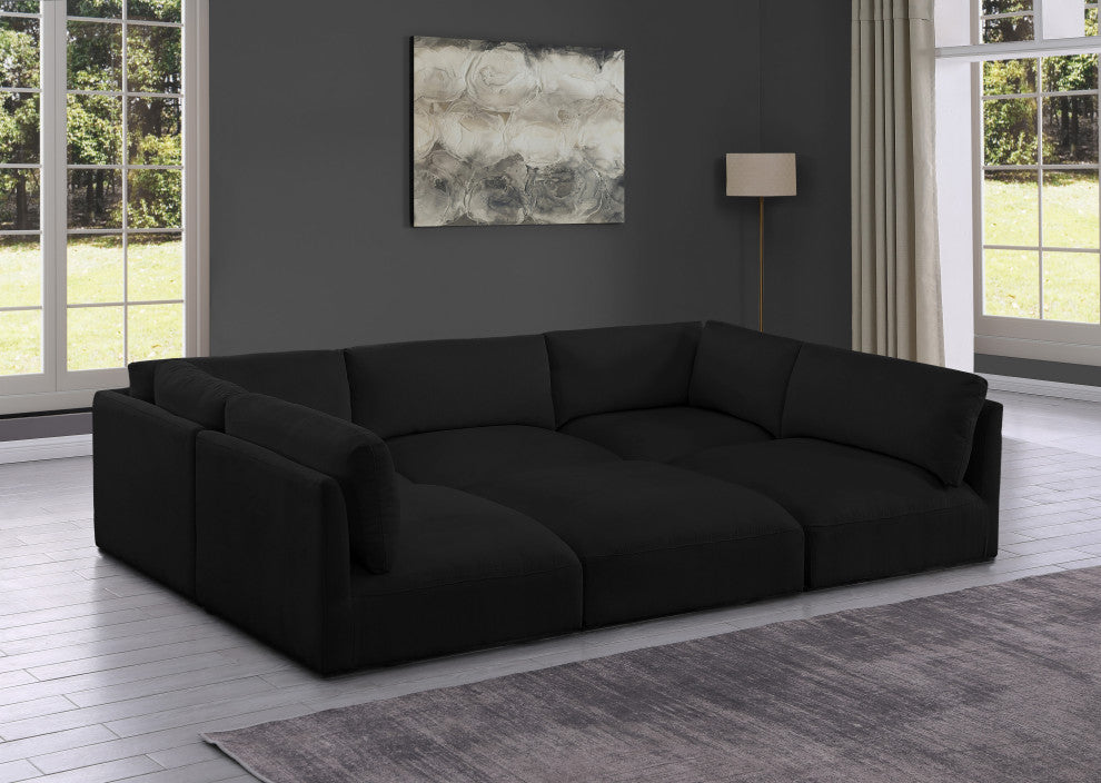 Ease Polyester Upholstered U-Shaped Modular Sectional, Black, 5 Piece: 2 Corner, 3 Armless, 1 Ottoman