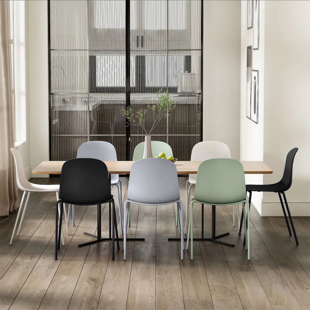 Set of 4 Stackable Modern Dining Stacking Chairs Plastic Metal Chrome Legs, Green