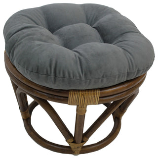 18" Round Solid Micro Suede Tufted Footstool Cushion, Steel Gray