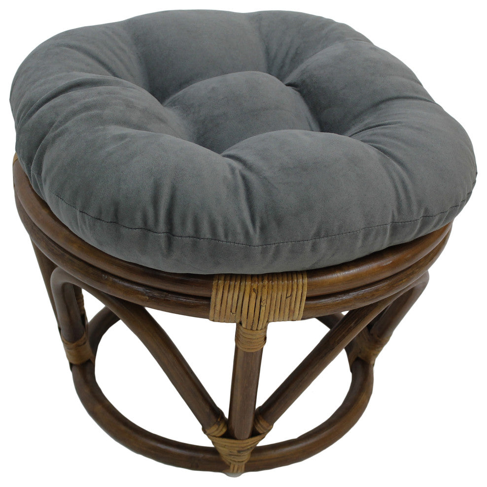18" Round Solid Micro Suede Tufted Footstool Cushion, Steel Gray