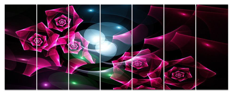 Pink Bouquet of Beautiful Roses, Abstract Canvas Art Print, 83"x32", 7 Panels