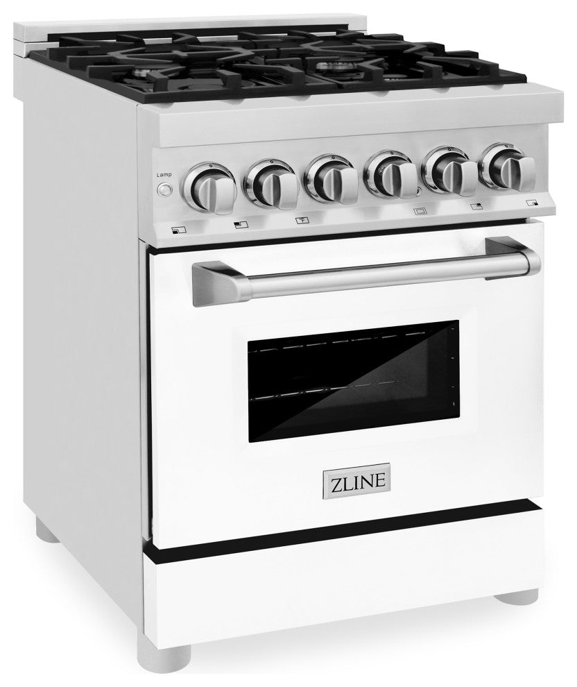 ZLINE 24 In. Professional Dual Fuel Range With White Matte Door, RA-WM-24