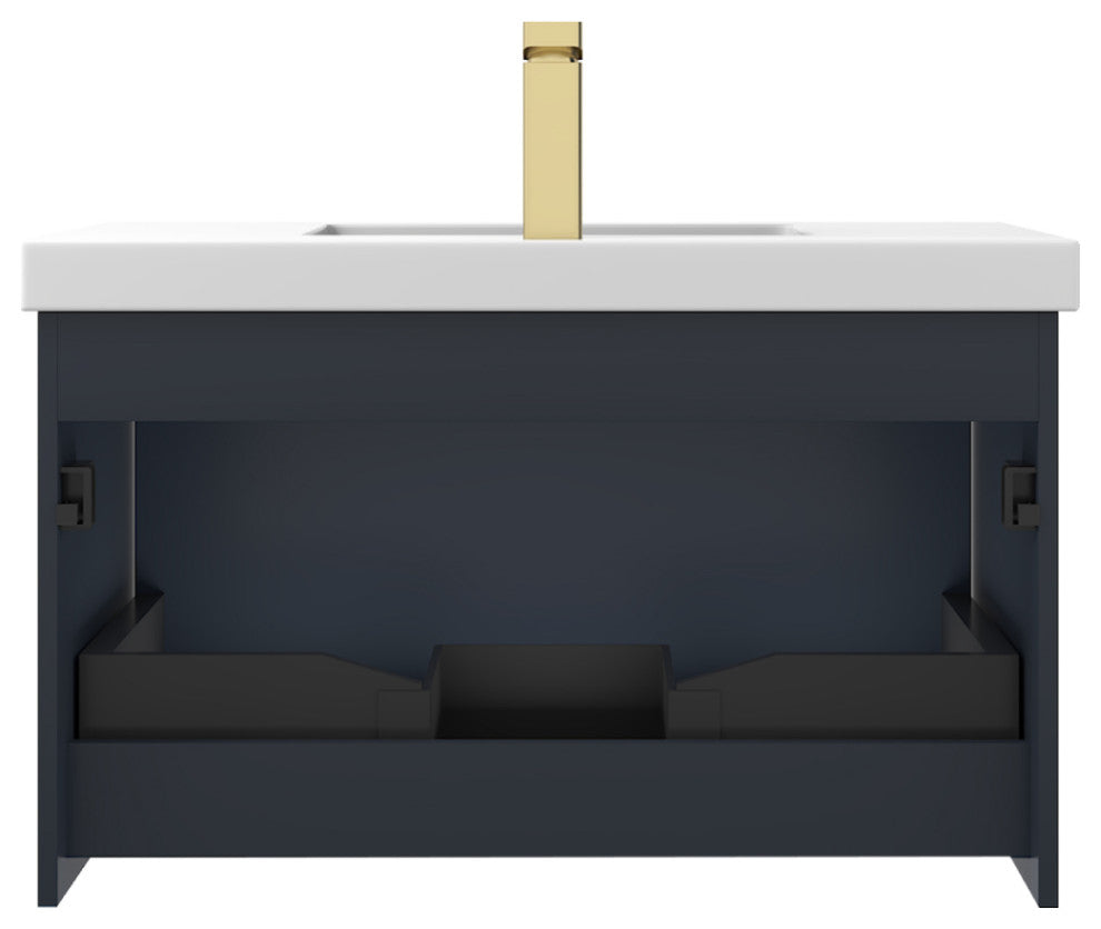Floating Bathroom Vanity with Sink, Wall Mounted Vanity, Blue, 30" W/ Sink