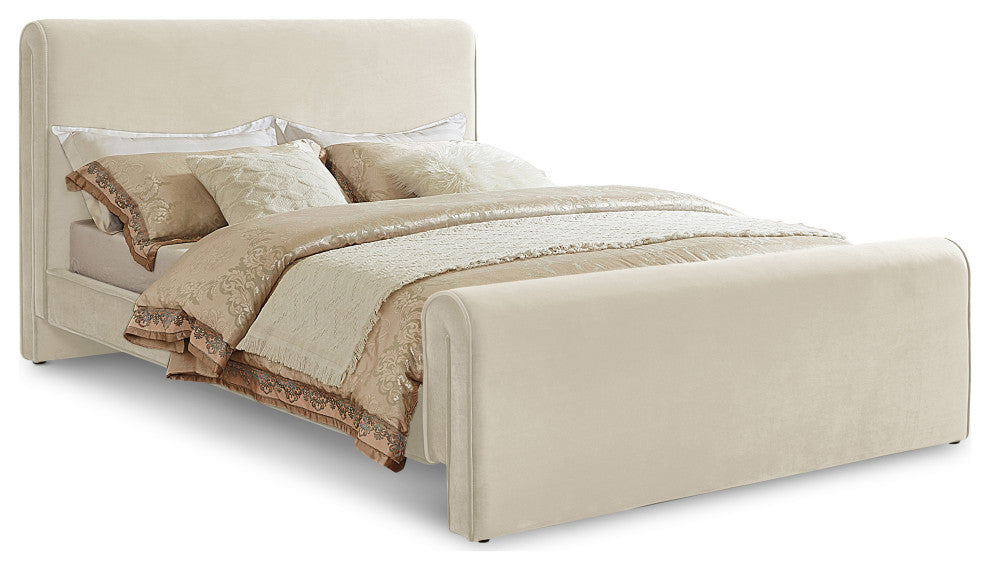 Sloan Black Velvet Full Bed, Cream, King