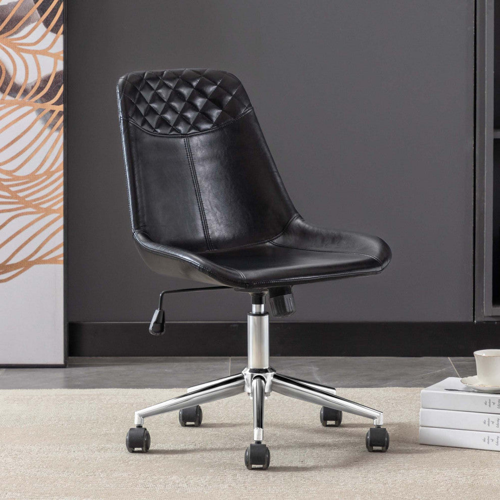 Faux Leather Black Base Swivel Desk Chair, Black