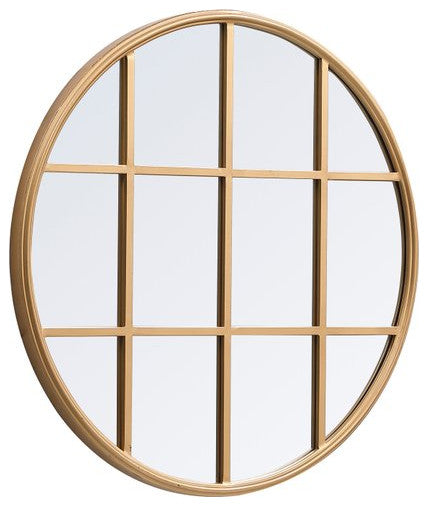 Macey Metal Windowpane Mirror, 28"x28", Brass