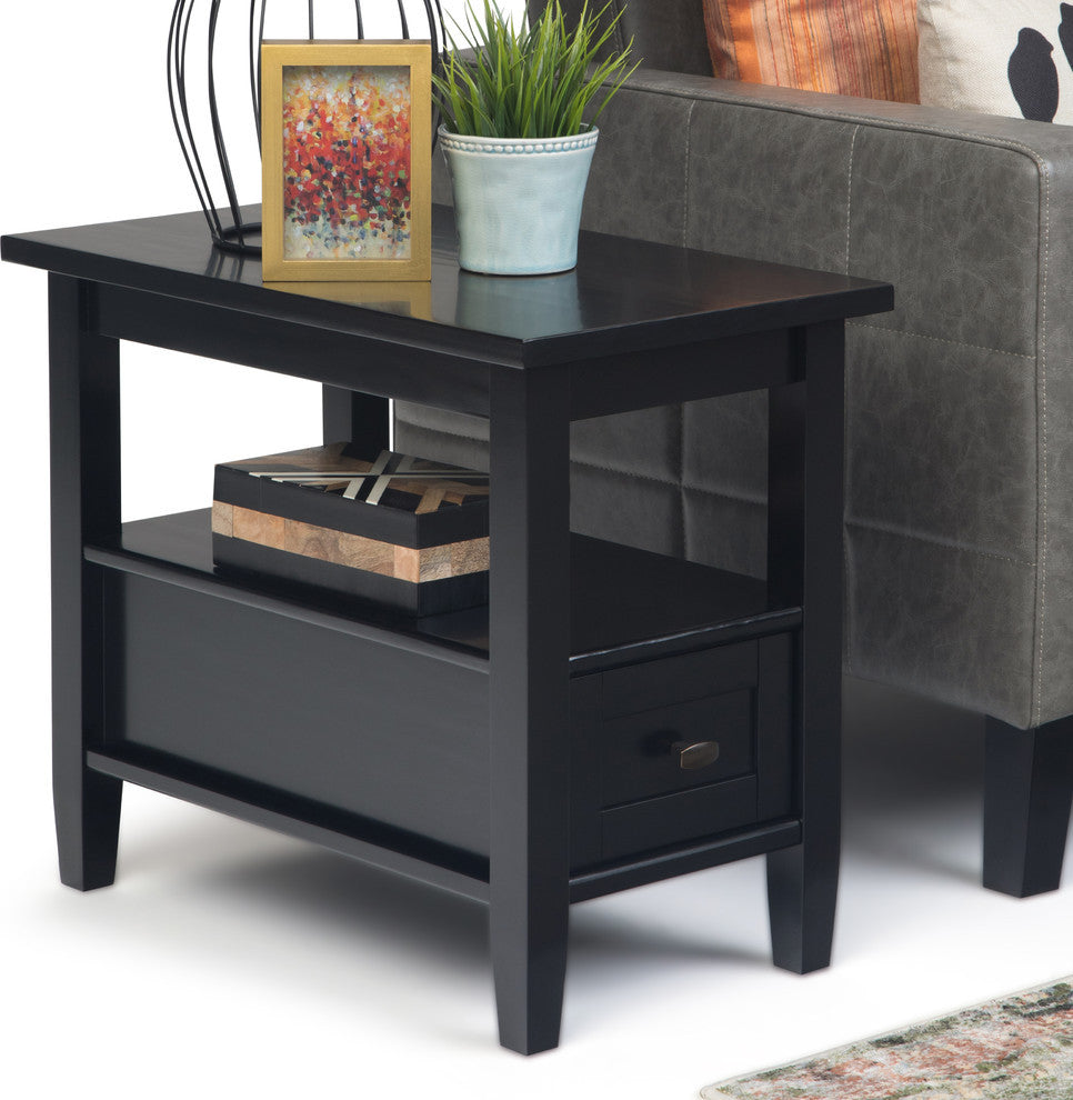 Warm Shaker Solid Wood 14" Rustic Narrow Side Table, Black