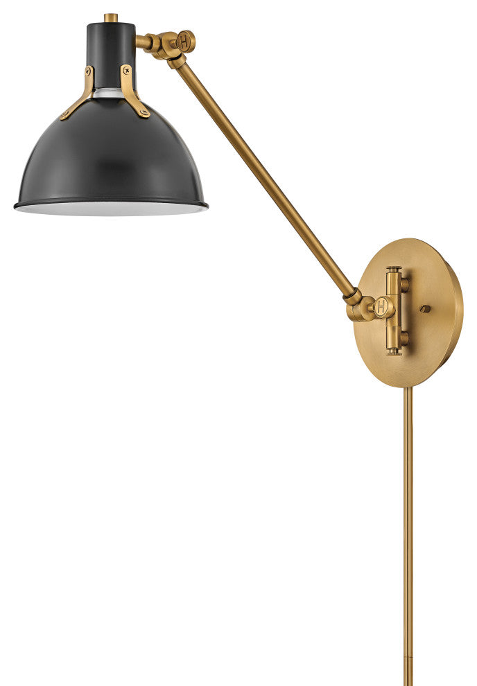 Hinkley 7" Argo Single Articulating Wall Sconce, Satin Black + Heritage Brass