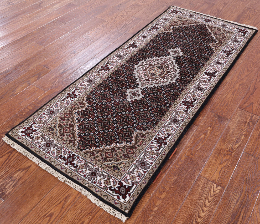 2' 7" X 6' 0" Runner Persian Tabriz Wool & Silk Hand Knotted Rug - Q13028