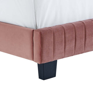 Celine Channel Tufted Performance Velvet Queen Platform Bed, Dusty Rose