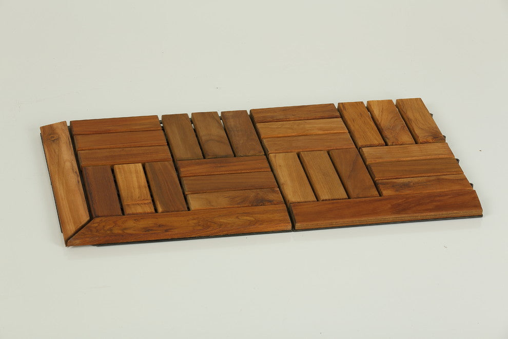 U-Snap End Piece Interlocking Flooring, Solid Teak Wood, 2-Piece Set