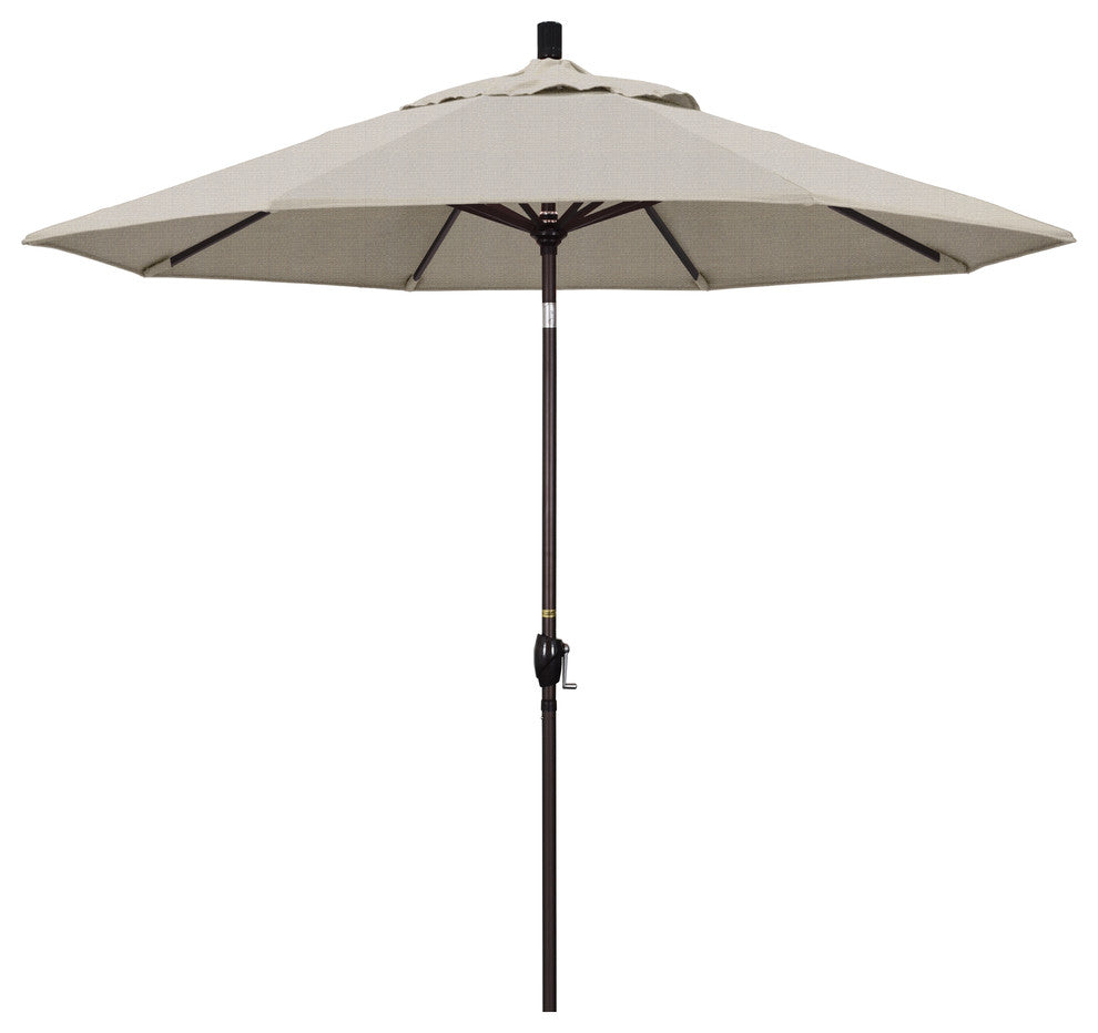 9' Bronze Push-Button Tilt Crank Aluminum Umbrella, Woven Granite Olefin