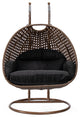 LeisureMod Mendoza Dark Brown Wicker Hanging Double Egg Swing Chair, Black