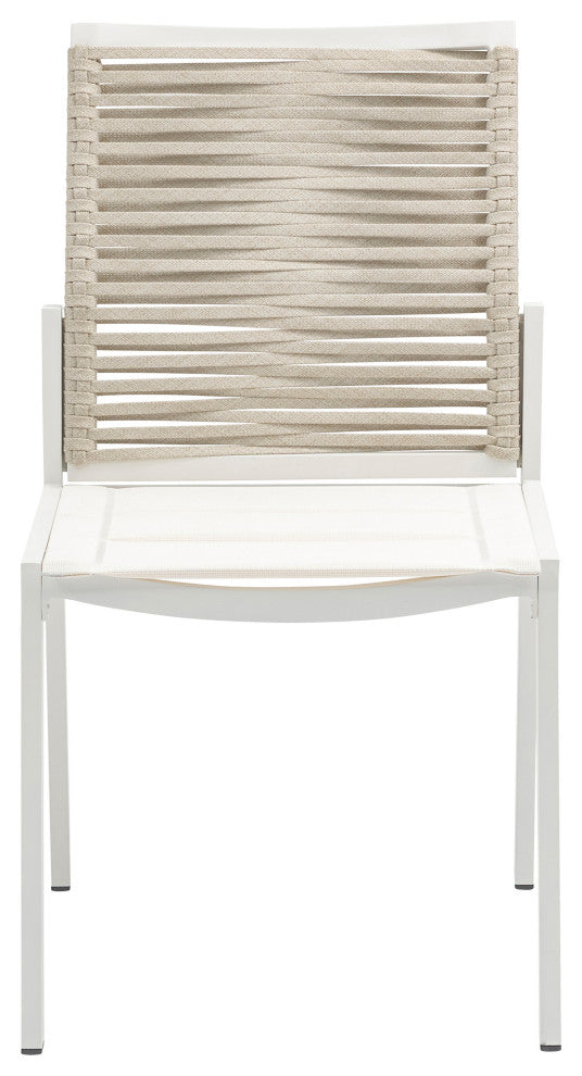 Maldives Rope Fabric Outdoor Patio Dining Arm Chair, Set of 2, Beige, Side Chair