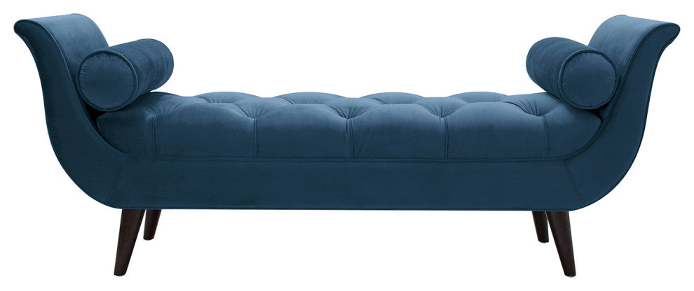 Alma 65" Tufted Entryway Bench With Bolster Pillows, Satin Teal Velvet