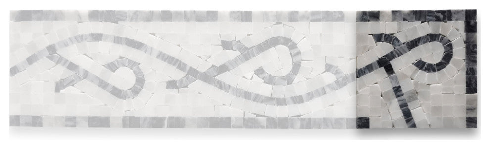 Stretch Bardiglio 4x4 Marble Mosaic Border Corner Tile Polished, 1 piece